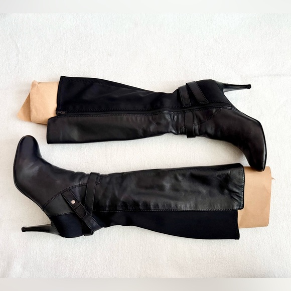 Nine West Black Leather Knee High Heel Boots Size 8.5 - Picture 4 of 12